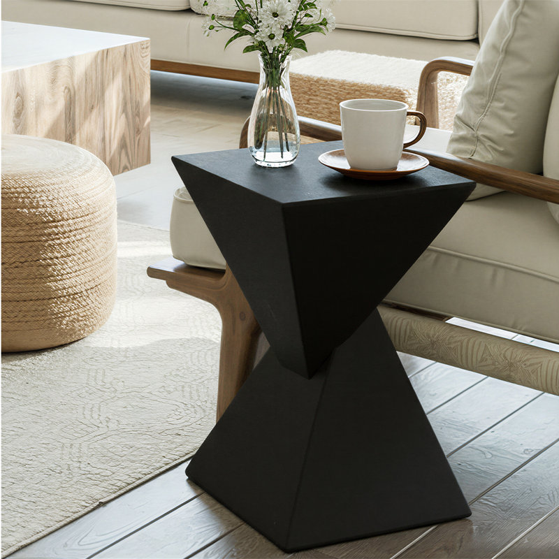 Table d'appoint moderne à motif géométrique noir, table à piédestal abstrait noir