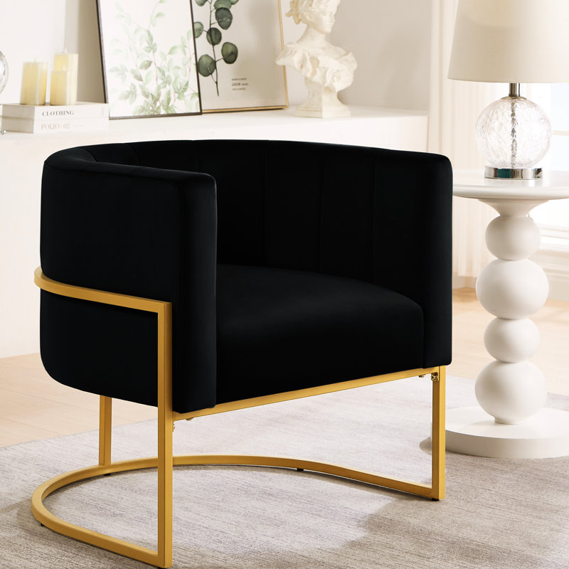 Chaise rembourrée en velours moderne avec structure en métal doré - pour le salon, la chambre à coucher et le salon en construction noire
