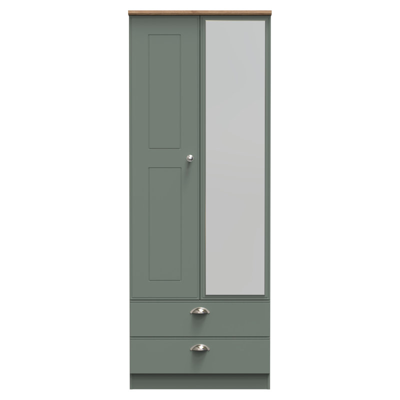 Conners Tall 2 Door 2drw Mirrored Robe , Reed Green/Riviera Oak