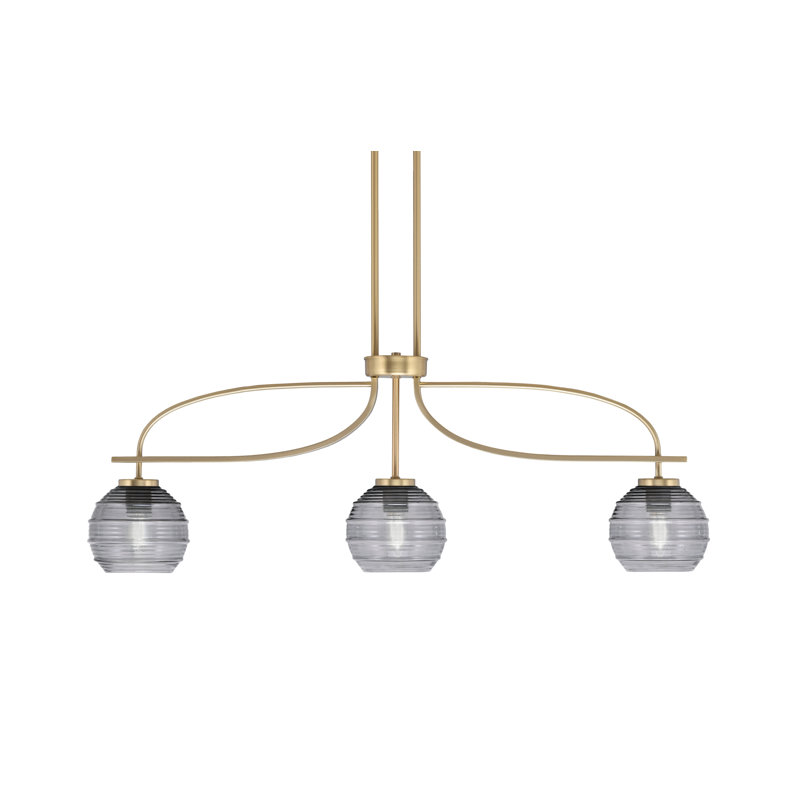 Luminaire pour îlot Cavella Light avec verre nervuré de 6 po, Laiton New Age, Fumée
