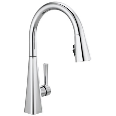 Robinet de cuisine chromé avec douchette rétractable Lenta, robinet d'évier de cuisine monotrou moderne, poignée simple, chrome