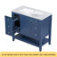 Meuble-lavabo 36 po avec lavabo, une armoire et trois tiroirs, panneau de bois massif et panneau de fibres à densité moyenne, bleu-117196464