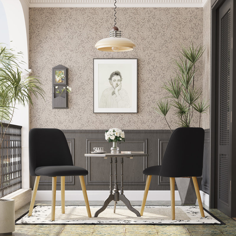 48cm H Linen Upholstered Upholstered Back Side Chair, Black Fine Linen