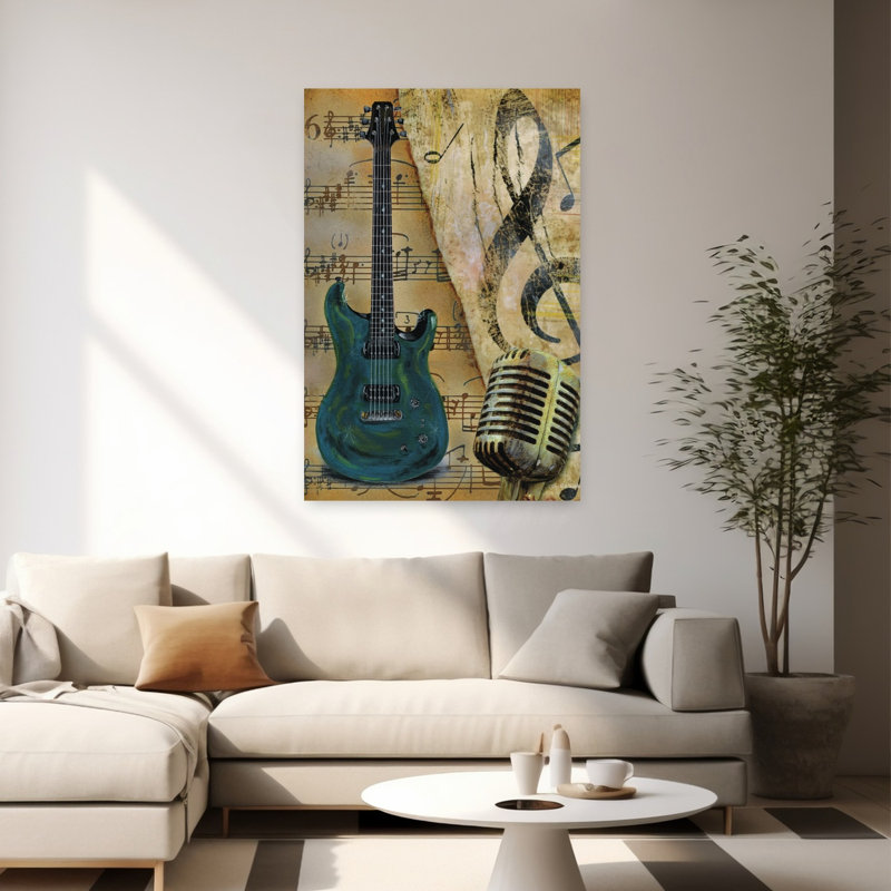 Guitare II, art contemporain abstrait, H 60 po x l 40 po
