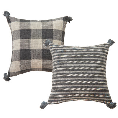 Coussin décoratif moderne en damier tissé noir