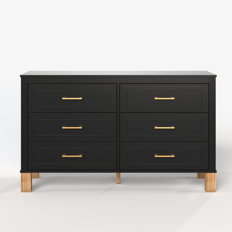 Commode double 6 tiroirs en bois robuste, Noir