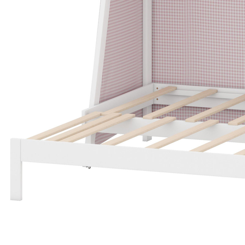 Structure de lit de jeu avec tente, lumière, lit gigogne et tablette de rangement, White