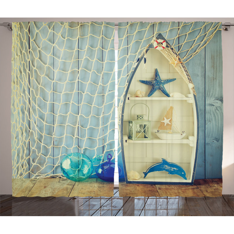 Nautical Semi-Sheer Rod Pocket Curtain Panels, 54" x 84"