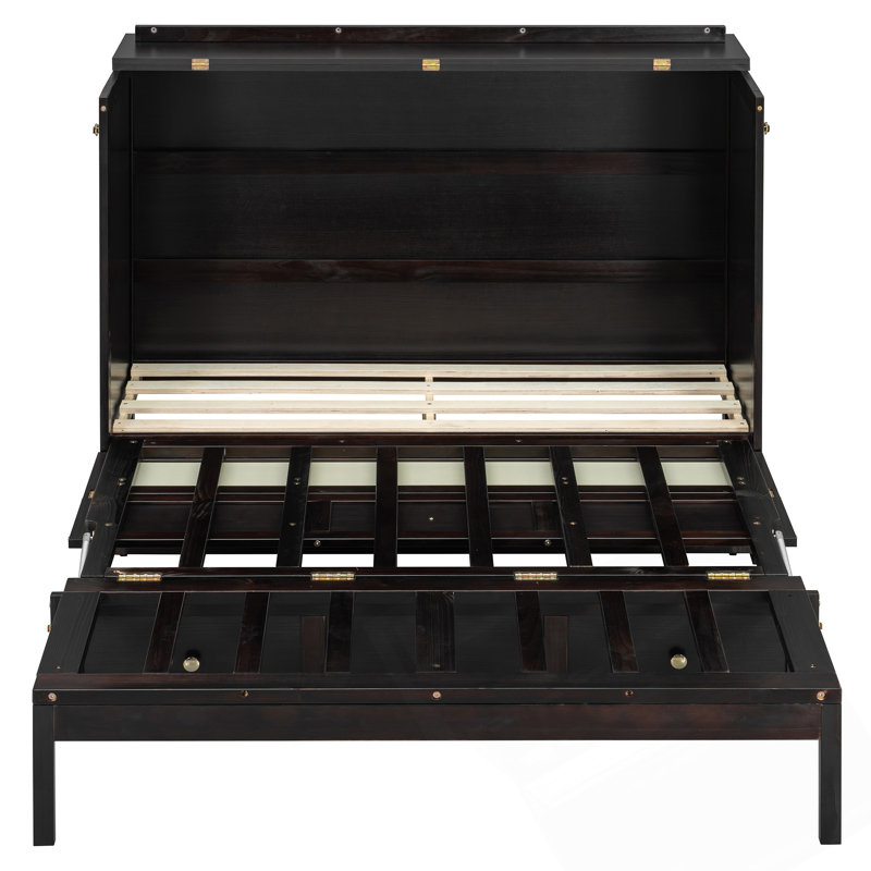 Lit escamotable double avec grands tiroirs, Espresso