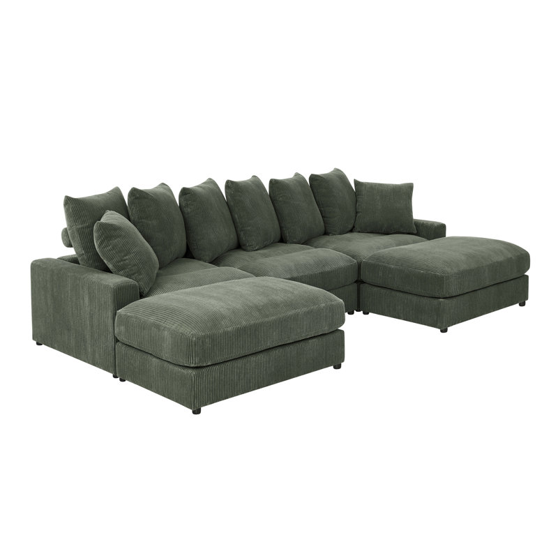 Canapé modulaire réversible d'angle avec repose-pieds, Antique Green Corduroy