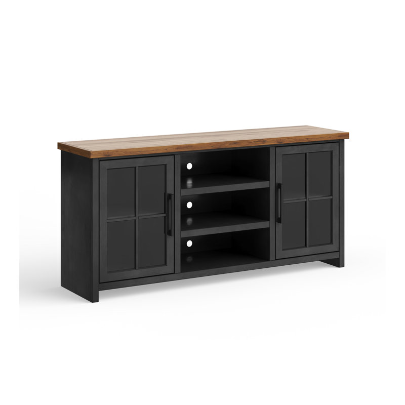 Meuble télé 67 po pour téléviseur de 80 po ou moins, aucun assemblage requis, fini noir et whisky, Noir