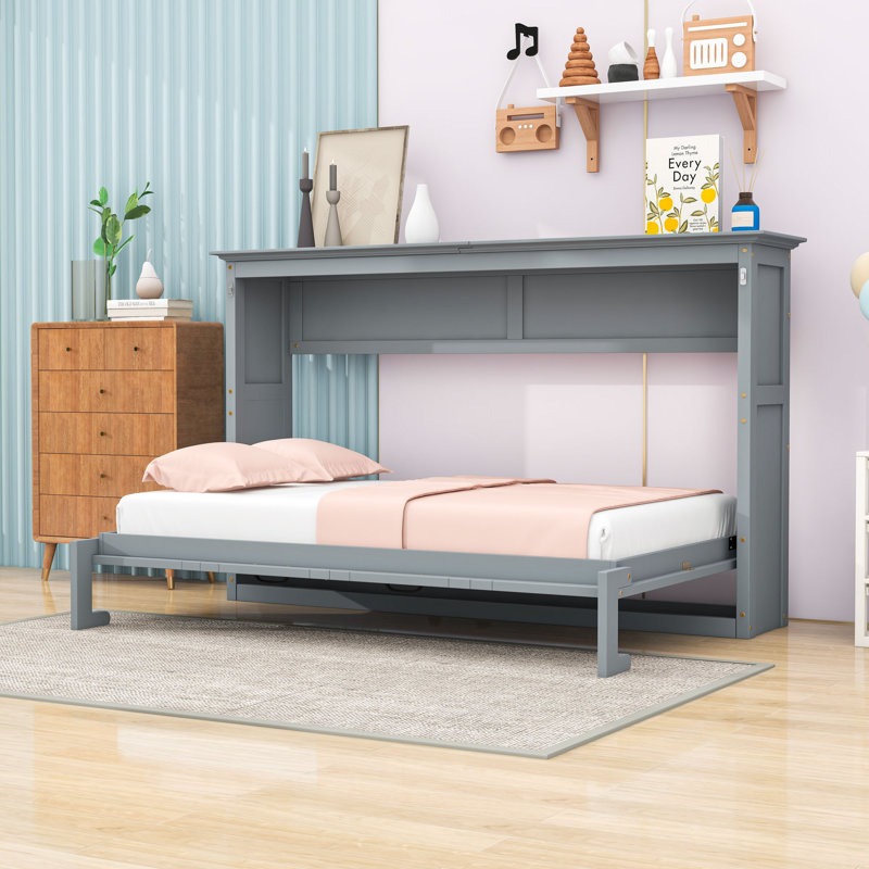 Twin-Size Wood Murphy Bed with Space-Saving Cabinet Design