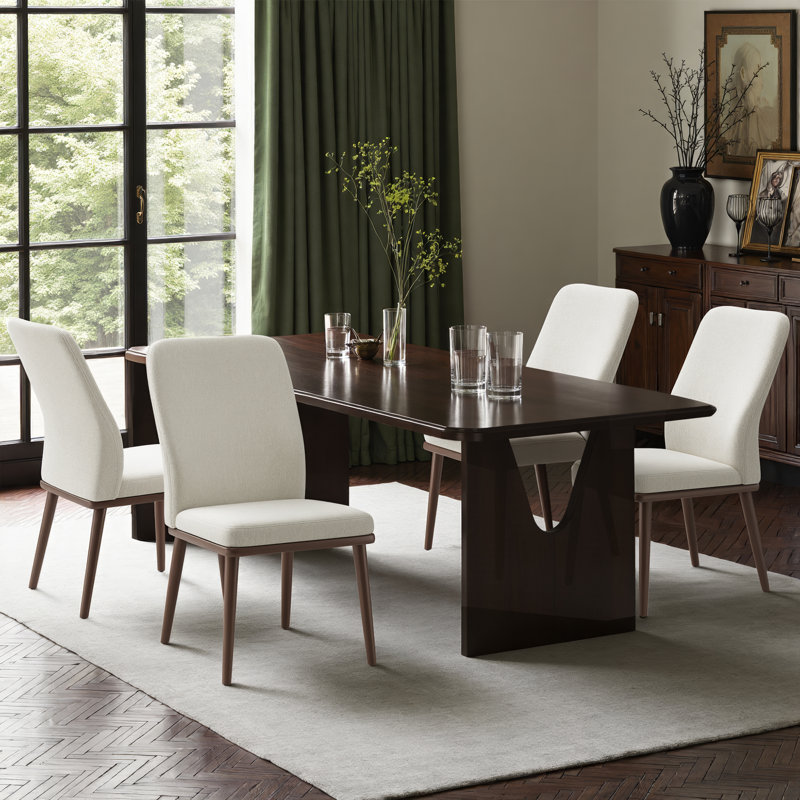 Modern Upholstered Dining Chairs, Fabric High Back Dining Room Chairs with Padded Seat & Solid Wood Legs, Armless Kitchen Side Chairs for Home Restaurant Cafe