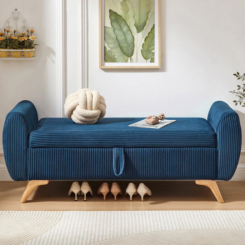 Banc de rangement rembourré à couvercle rabattable, Bleu, Bleu