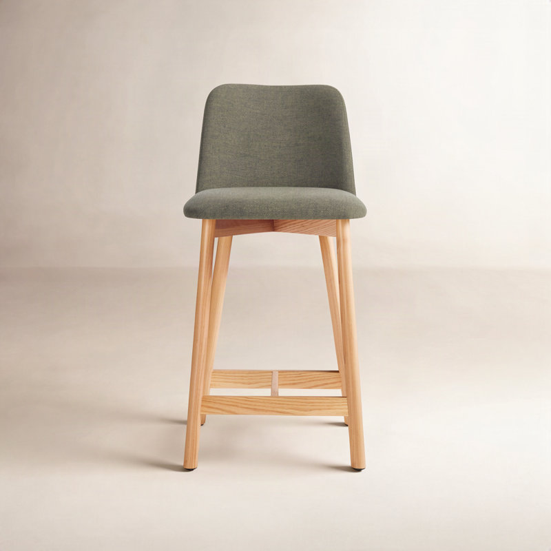 Chip Upholstered Counter Stool with Solid Wood Frame, White Oak, Counter Stool (25.1" Seat Height), Toohey Olive Plainweave