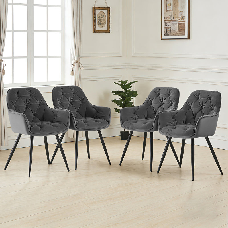 Runkle Upholstered Velvet Dining Chair with Arm, Grey