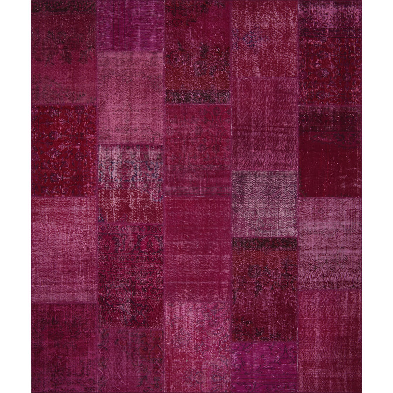 Tapis en laine et coton rose à motif Patchwork noué à la main, Rectangle 8 pi 2 po x 9 pi 10 po