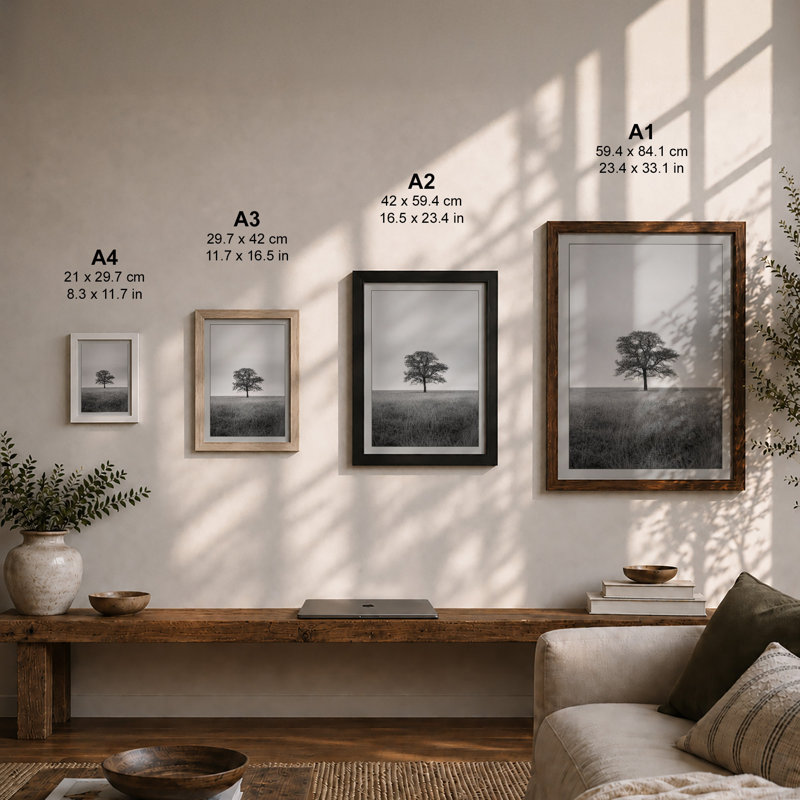 Solitary Tree Scandinavian - Framed Print, Unframed, A2 - 59.4 x 42.0 cm