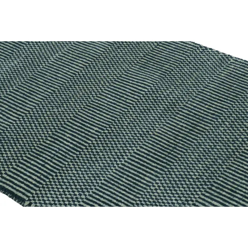 Rug & Kilim’S Modern Runner In Blue And Cream With Stripes And Geometric Pattern, Runner 3' x 12'