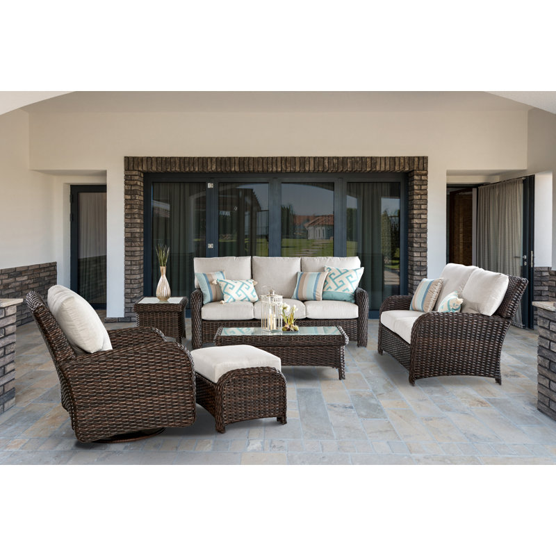 Chorio 79.5'' Wide Metal Patio Sofa with Cushions, Espresso, Cast Silver Sunbrella®