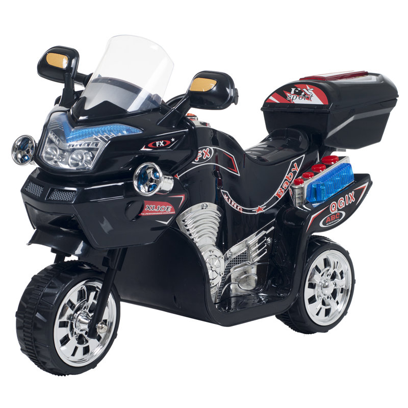 6-Volt Black Motorized Kids Ride-On Motorcycle Trike