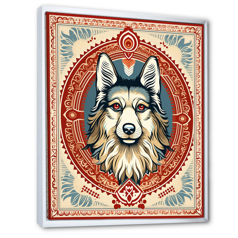Illustration rétro d'un chien courtois, H 40 po x l 30 po x P 1,5 po, Cadre flottant blanc