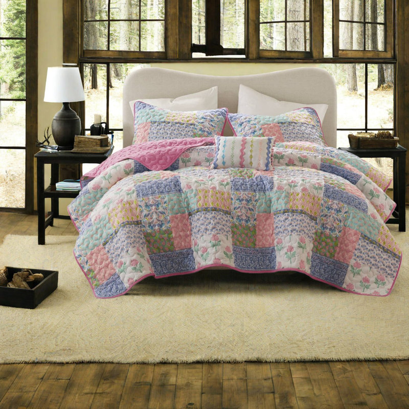 Ensembles de literie réversibles confortables, courtepointe légère en polyester, motif floral patchwork pour la maison