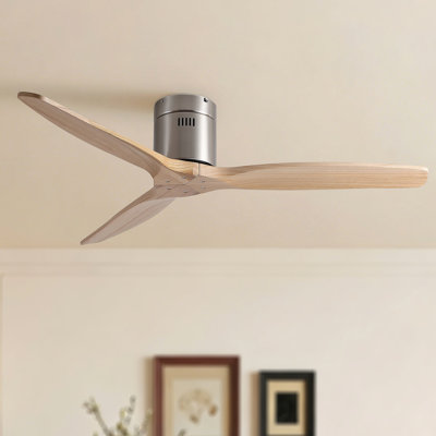 Mordern Natural Style Rustic Elegance Solid Wood Blades Low Profile Flush Mount Ceiling Fan Without Light