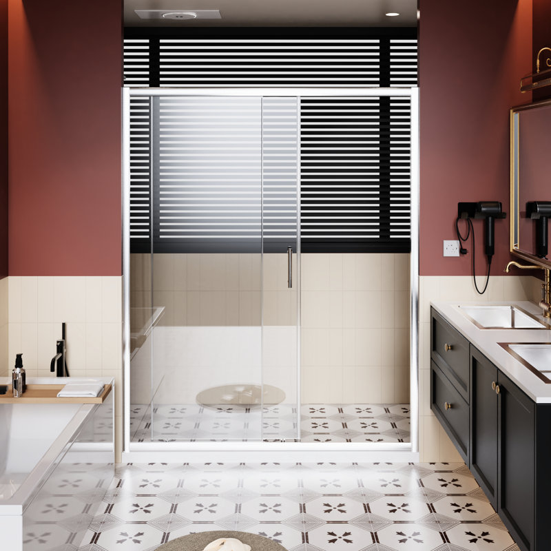 60 In Wide Single Sliding Shower Door, 72 Tall, 1/5 Inch Thick Tempered Glass, Finish, And Reversible Installation Option Height X Width, Stainless Steel, Configuration