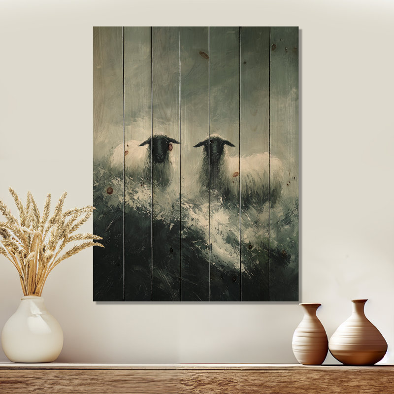 Décoration murale en bois de pin mouton Stormy Pasture Of Sheep III, H 40 po x l 30 po x P 0,78 po