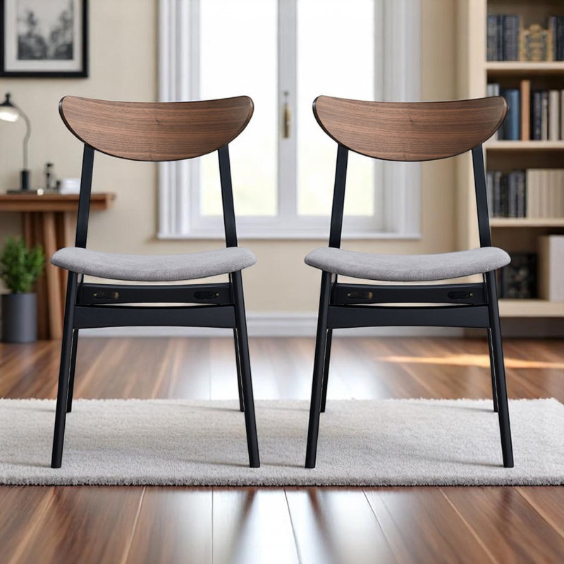 Chaise d'appoint en ambre gris lin, noyer et finition noire (ensemble de 2)
