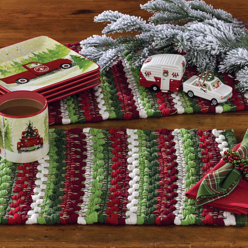 Farmhouse Holiday Chindi Table Runner, 54" L x 13" W, Green/Red