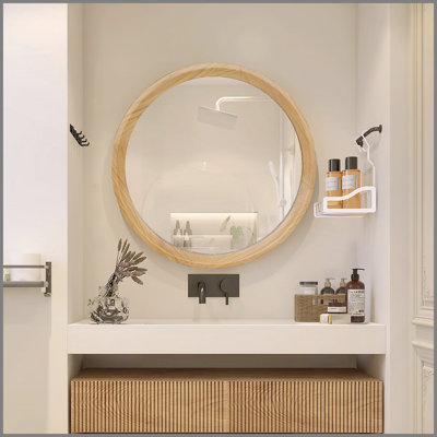Miroir mural rond en bois naturel, 23,62 po