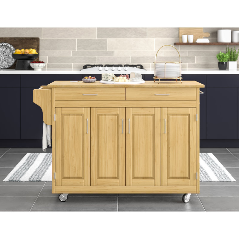 Îlot de cuisine Littrell, Naturel / bois massif + bois manufacturé