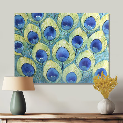 «Grindle Blue and Green Peacock Feather Collage IV», art mural sur toile paon
