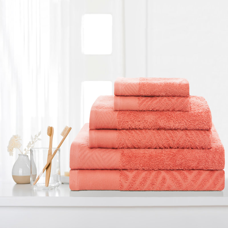 Aldin 6 Piece Certified Certified Egyptian Cotton Towel Set, Coral