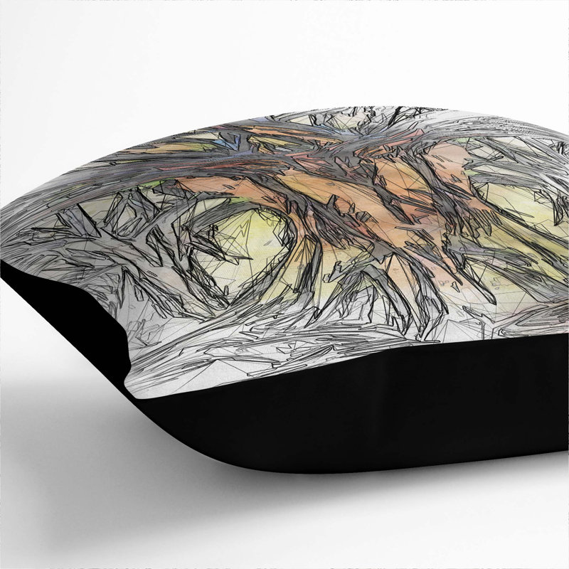 Abstract Square Throw Cushion, 40cm H x 40cm W x 15cm D, Black