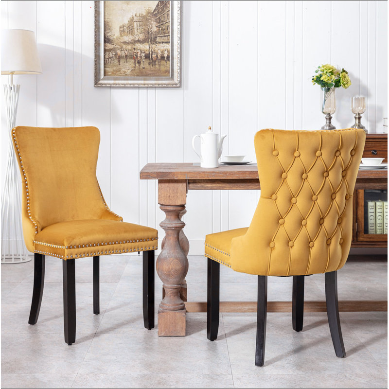 Furniture, chaise de salle à manger rembourrée à oreilles avec garniture cloutée et pieds en bois massif, ensemble de 2, SW8809GL