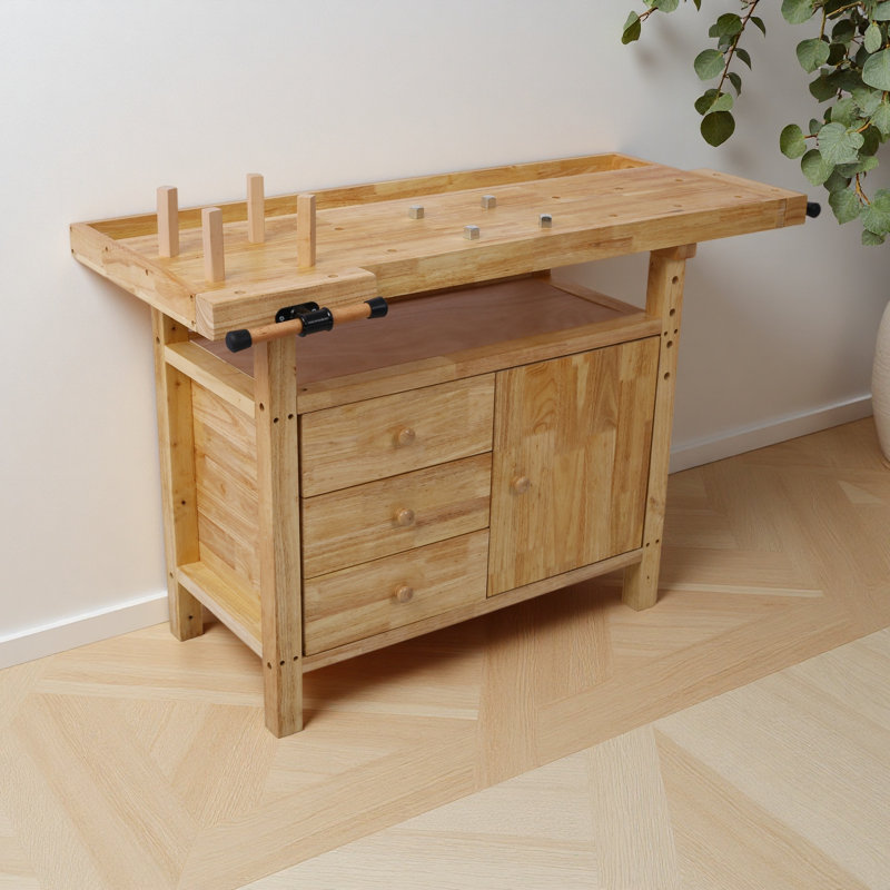 Sturdy Functional Wood Workbench - Wooden Workbench For Garage Workshop And Home