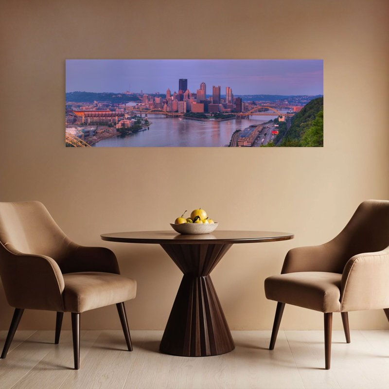 City viewed from the West End at Sunset Pittsburgh Allegheny County Pennsylvania USA 1 Piece Wrapped Canvas Panoramic Wall Art