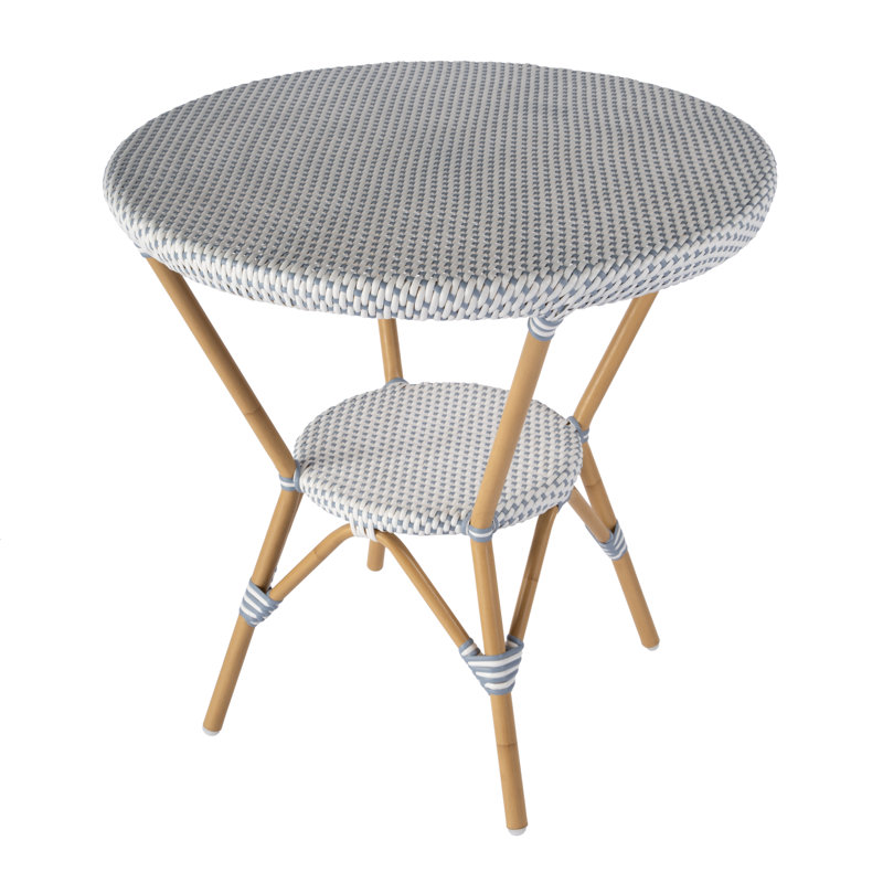 Tobias Outdoor Rattan Round Bistro Table, Blue/White