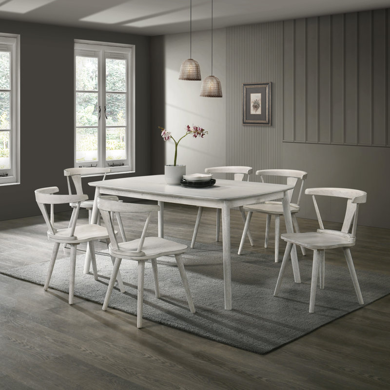 Chaise de salle à manger rustique en bois massif 2 pièces avec attrait rétro, revêtement blanc, idéale pour les espaces