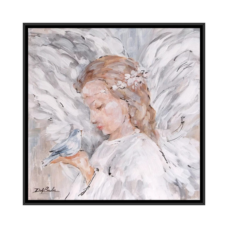 «Watch Over», peinture sur toile tendue, H 18 po x l 18 po x P 1,5 po, Toile avec cadre noir, Pas de tapis
