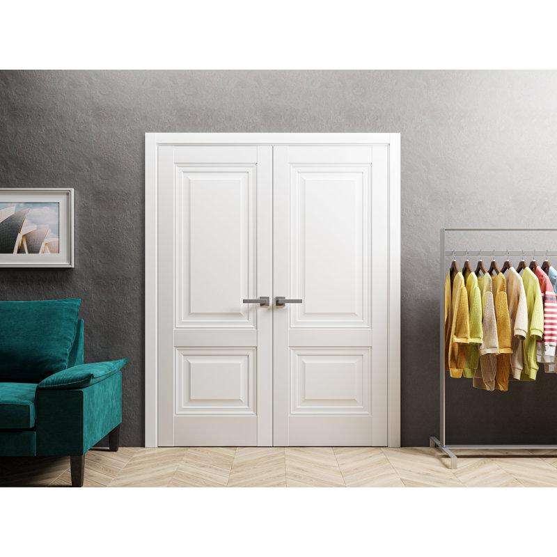 Portes françaises doubles solides | Lucia 8831 soie blanche | Garnitures de cadre en bois massif | Portes robustes de chambre à coucher pour garde-robe