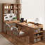 Bureau rectangulaire brun en bois massif et verre-2084977602