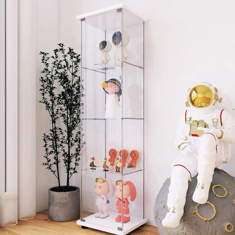 Vitrine à 4 tablettes en verre blanc avec une porte - Solution de rangement fascinante dans les tablettes