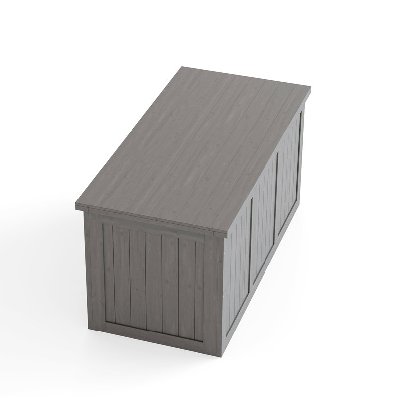 Boîte de rangement extérieure en bois massif de 67 gallons avec couvercle à charnières pour un accès rapide aux coussins de patio, aux outils de piscine et de jardin, gris, fonctionnel et élégant