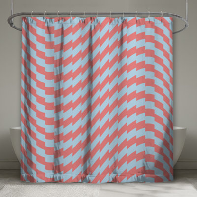Rideaux de douche en zigzag rouge et bleu très longs