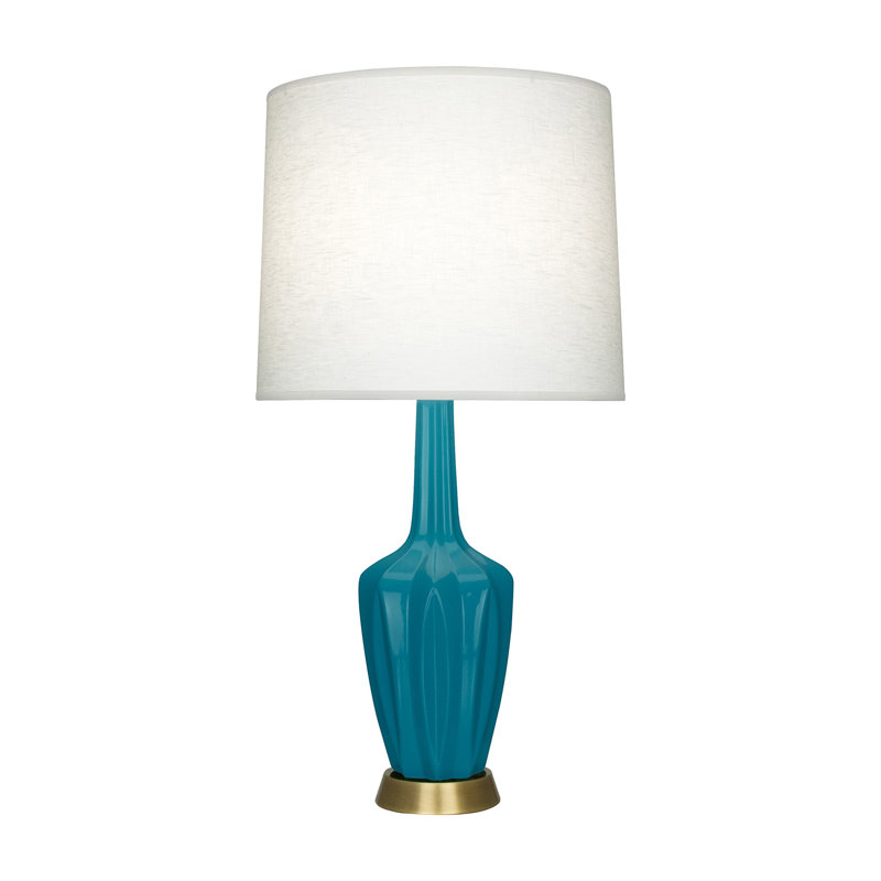 Petite lampe d'appoint Emma, Paon glacé, H 30 po x l 6,25 po x P 15 po, Céramique / métal