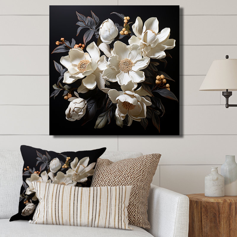 Magnolias Emerge From The Shadows In Noir I, Wrapped Canvas, 30" H x 30" W